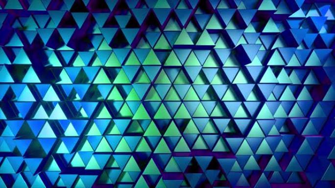 金属光泽三角形的抽象背景。现代时尚照明。无缝循环4k动画