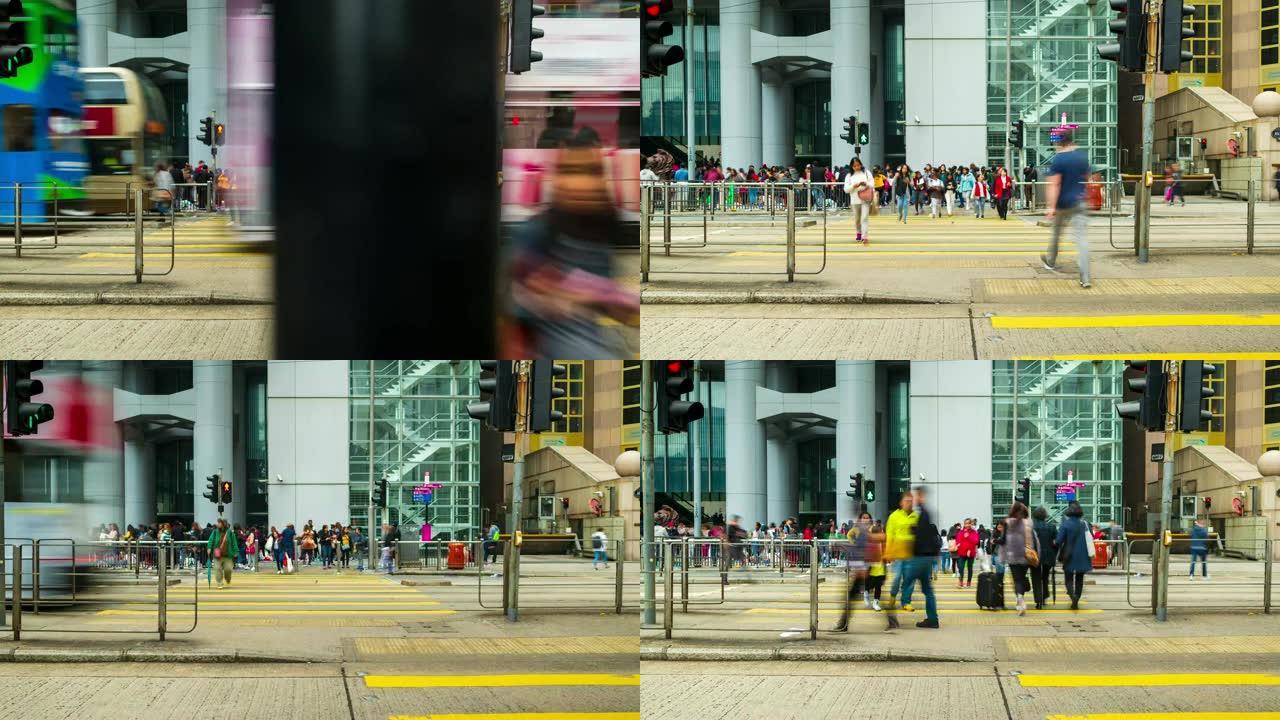 4k时间流逝: 运输，香港街道上的人行横道。平移样式.4k运输