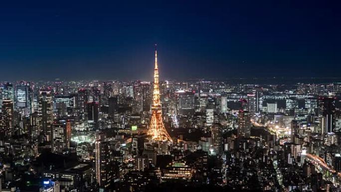 晚上的东京夜景灯火车流金融中心