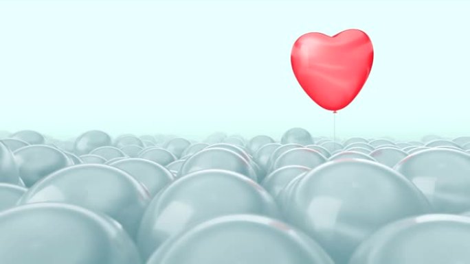一个红心气球正在穿过其他白色气球。明亮的医学背景。理想的标题文本背景。医疗保健理念，保险心脏健康。使