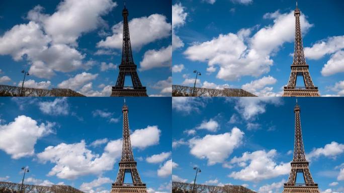 巴黎的埃菲尔铁塔巴黎地标标志性建筑延时
