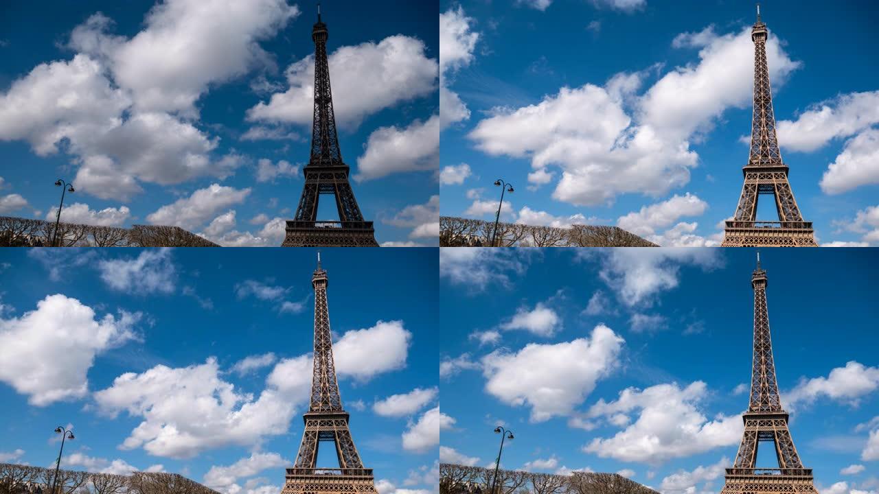 巴黎的埃菲尔铁塔巴黎地标标志性建筑延时