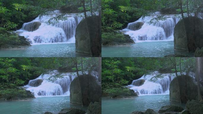 美丽自然中的瀑布泰国北碧府四面佛瀑布