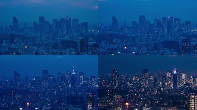 从六本木山拍摄的日本东京夜间城市景观的昼夜4k时间流逝