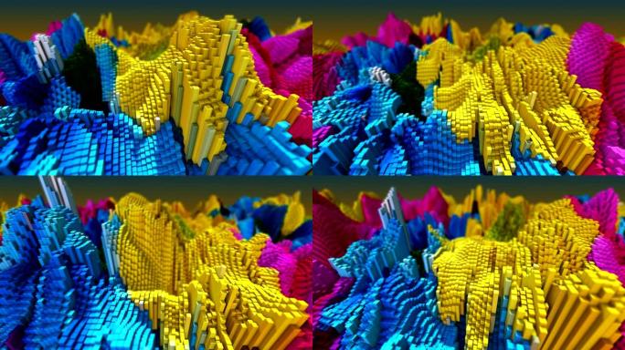 立方体块抽象背景裸眼3D起伏矩阵波浪流动