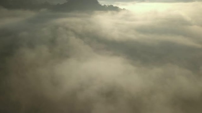 雾的鸟瞰图流过泰国北部的雨林山