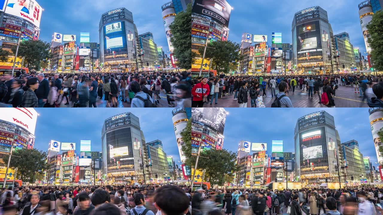 4k分辨率延时拥挤的涩谷人穿越东京市，日本著名的地方，东京旅游景点地标，亚洲城市生活方式