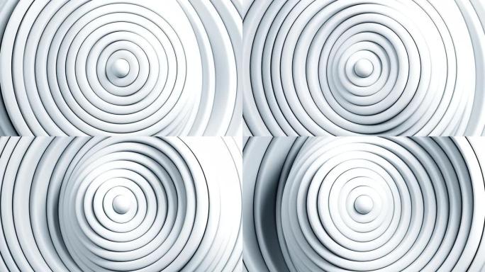 美丽抽象的白色圆圈挥舞着无缝的背景。卷清洁环转动模式的循环3d动画。商业和技术概念。
