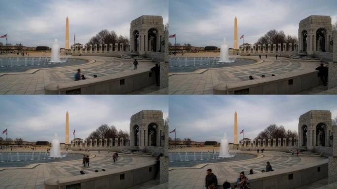 延时摄影:美国华盛顿特区的二战纪念馆