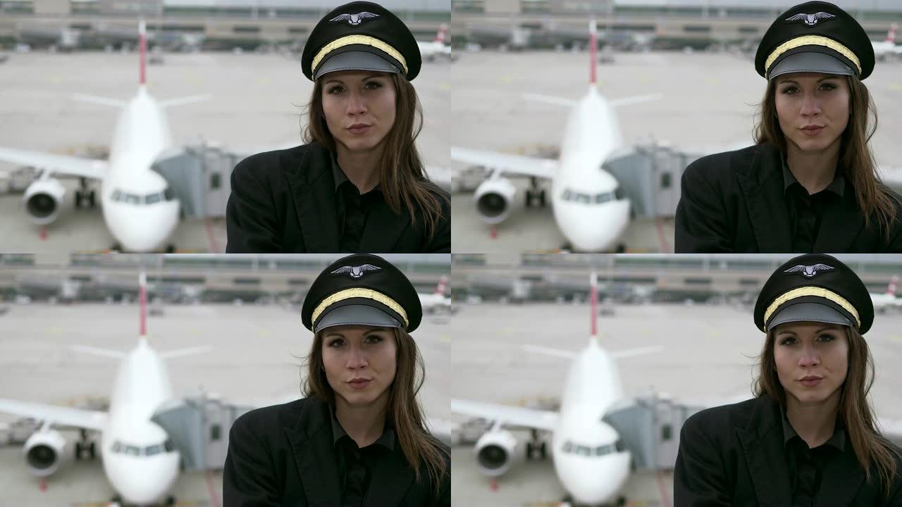 在机场工作的年轻女飞行员