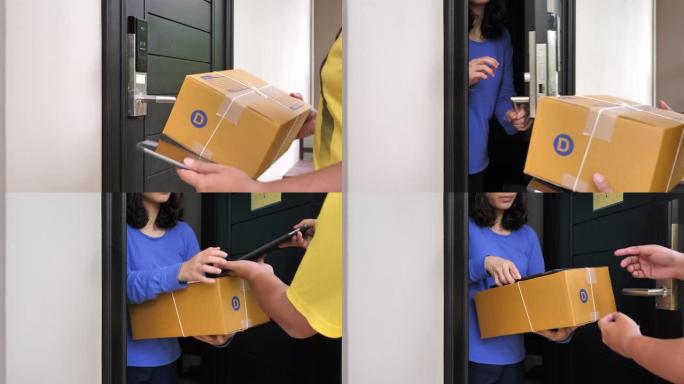 送货员在门口外国人送货上门人文生活