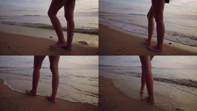 软沙中的脚步声海边散步美女背影海滩沙滩唯