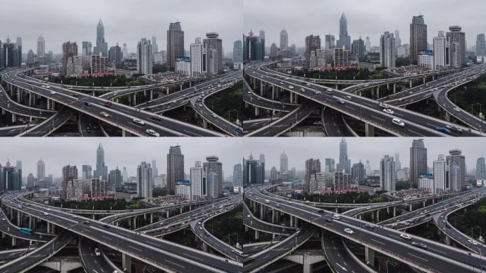 中国上海白天繁忙路口的T/L TD鸟瞰图