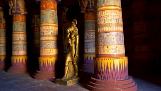 埃及宫殿的内部全景。4K, UHD
