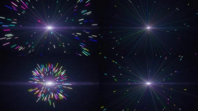 数字霓虹灯烟花的抽象五彩爆炸