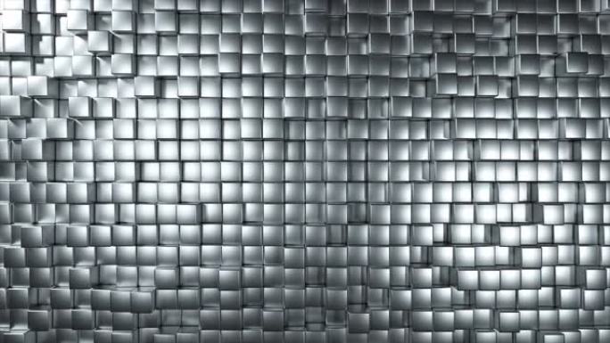 金属随机移动立方体的抽象背景。无缝循环4k动画