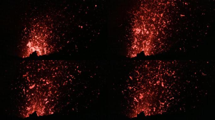 慢动作: 热熔熔岩在活火山的空气中爆炸。