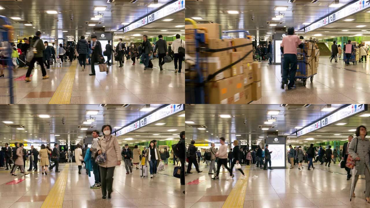 日本东京站的东京火车站，时间流逝