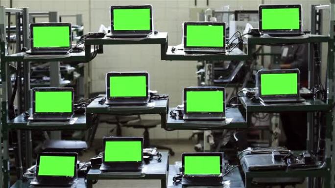 连续绿屏笔记本电脑，电脑制造厂。
