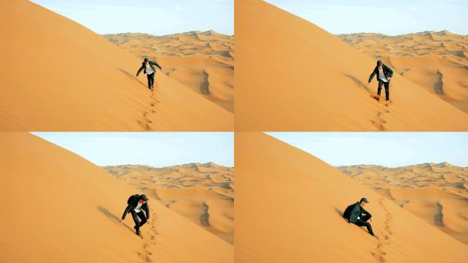 在沙漠中行走的人沙漠治理沙丘沙漠化