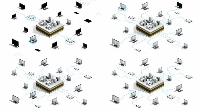智慧城市连接物联网服务器系统。4k动画。