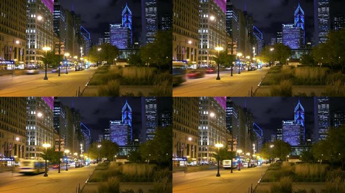 芝加哥.商业区、夜路、公园区