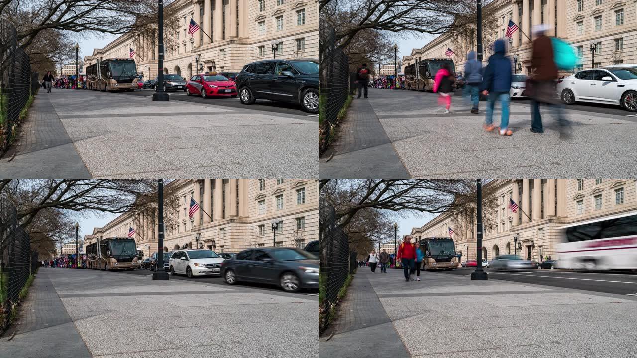延时: 游客在美国华盛顿特区椭圆形白宫花园漫步