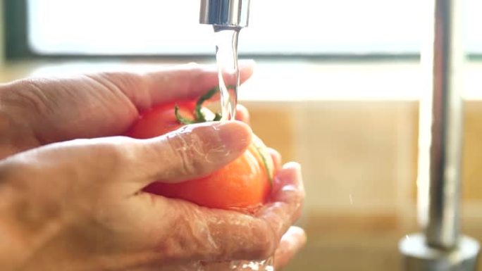 在厨房洗手西红柿