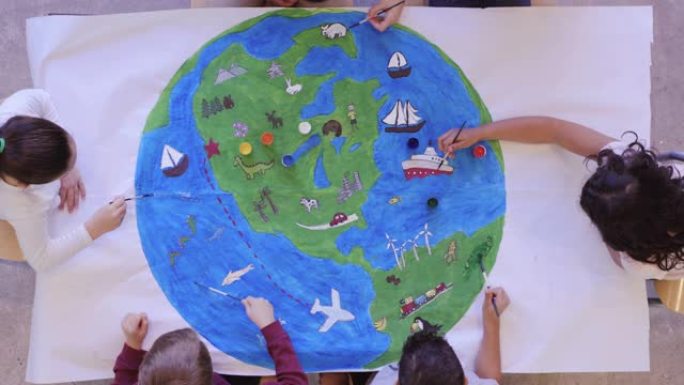 儿童绘画世界壁画俯拍俯视教育画图