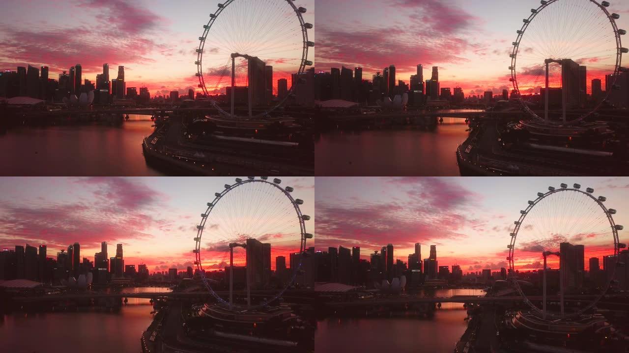 日落时的新加坡城市鸟瞰图