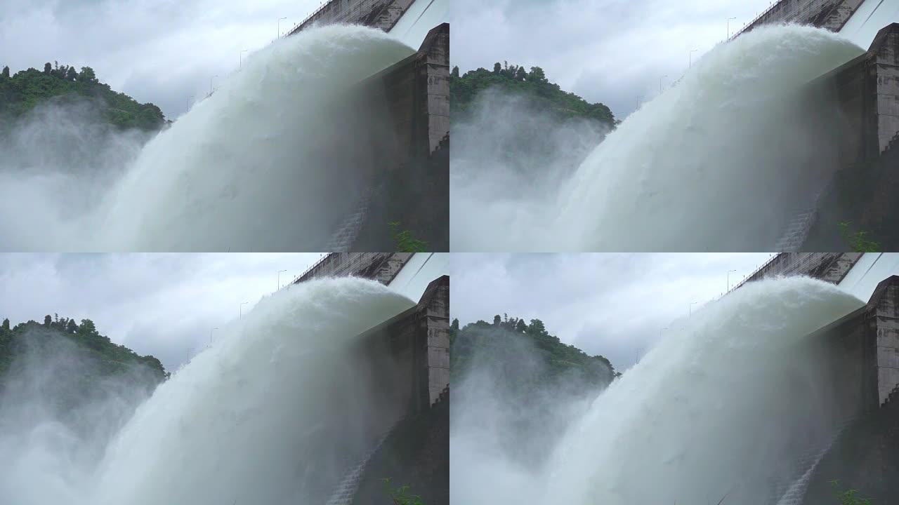 水力发电所在的大坝出口管排水缓慢运动