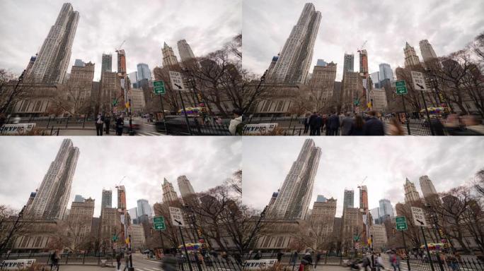 时光流逝:美国纽约纽约市市政厅附近的曼哈顿下城