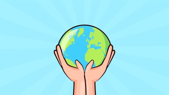双手举起地球的环保环境动画