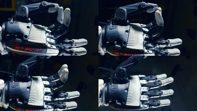 现代仿生手臂弯曲手指。人工智能概念。