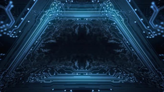 电路板背景-隧道，黑暗-可循环动画-计算机，数据，技术，人工智能
