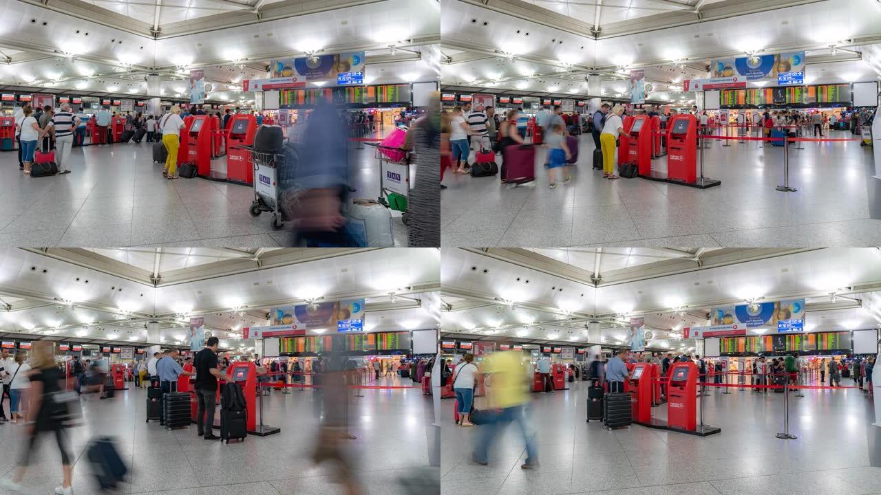延时: 伊斯坦布尔土耳其国际机场出发航站楼的旅客人群
