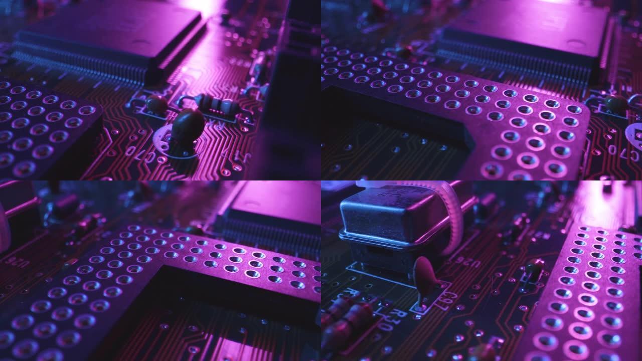 计算机CPU内部的霓虹灯主题电路板