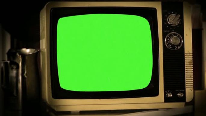 旧电视绿屏。特写。