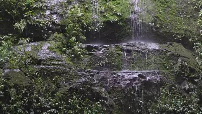 4k，雨林中的特写瀑布。