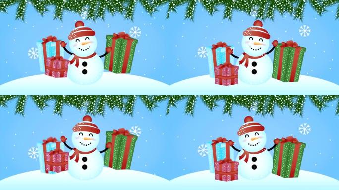 雪景雪人圣诞快乐动画