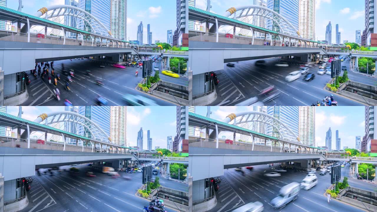 4K.泰国曼谷沙吞交界处大桥的延时交通