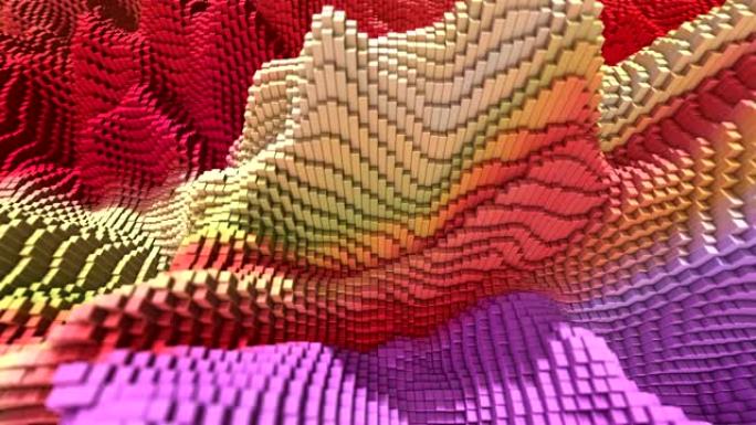 立方体块抽象背景波纹波浪生长起伏3d模型