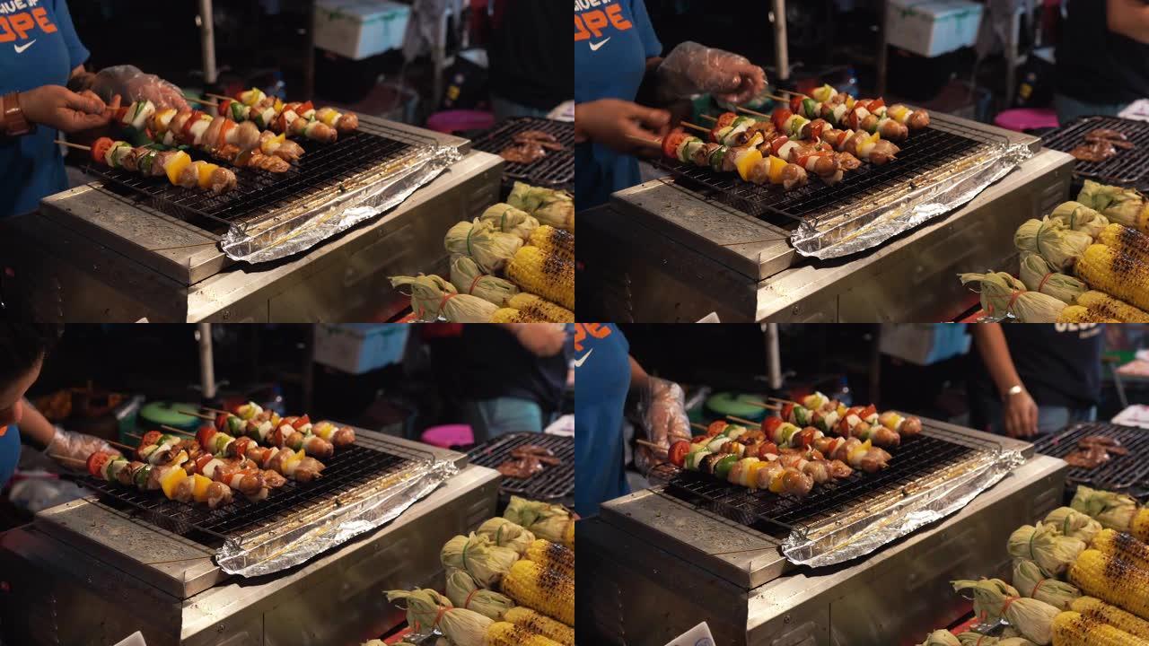 泰国区域美食的背景在夜间街头美食