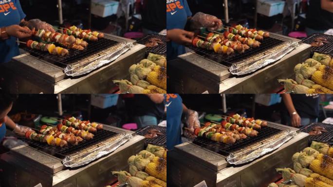 泰国区域美食的背景在夜间街头美食