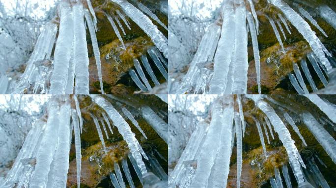 岩石上的冰柱景观山谷湖泊冰川冰山水晶