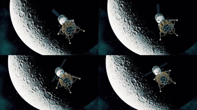 月球背景上的行星际空间站。4K。