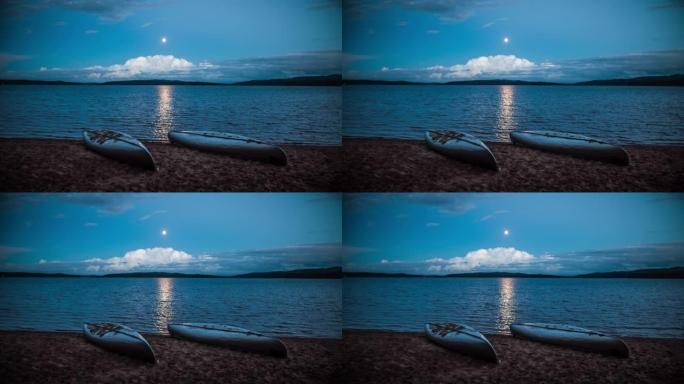瑞典有独木舟的月光湖