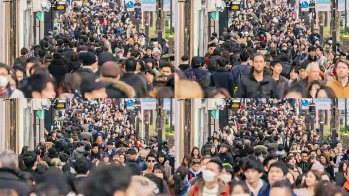 4k延时一群未定义的人阻止了在日本东京市原宿时尚购物中心周围的街道上行走的行动自由。日本文化与拥挤观