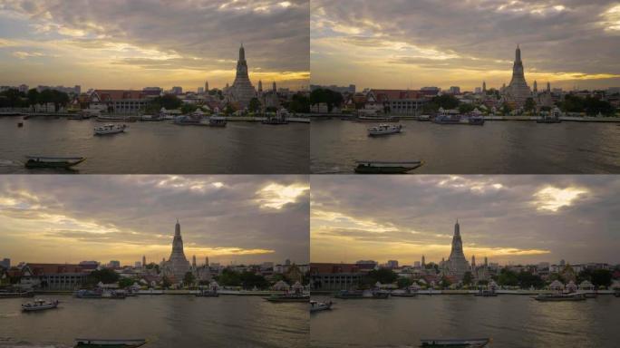 平移右: 泰国曼谷日落时间的Wat Arun Temple (黎明神庙)。