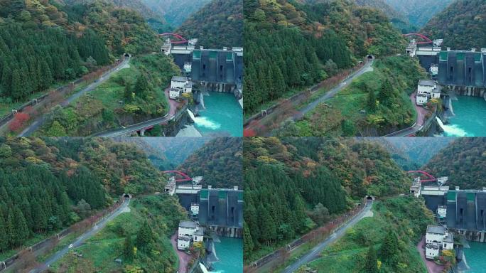 日本富山秋季道路鸟瞰图。